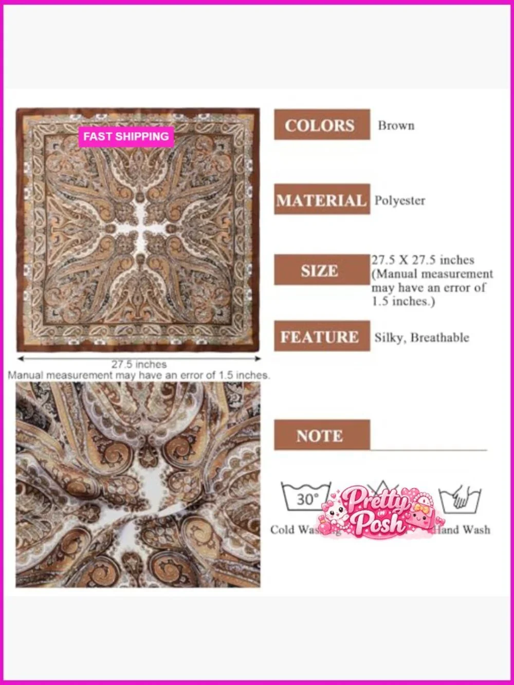 Satin Head Scarf 27.5 Inches Polyester Hair Wrap Neck Scarf